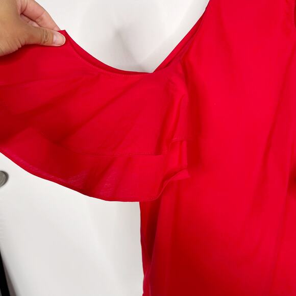 Amanda Uprichard Small S Red Ruffle Cold Shoulder Blouse Short Sleeve Cotton - Picture 8 of 10